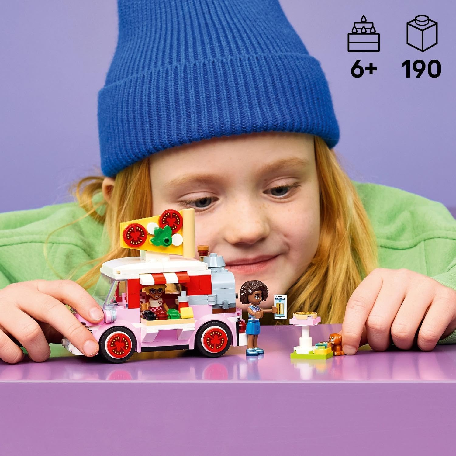 Detalle 2 de LEGO Friends Pizzawagen 42694 – Spielset mit 2 Minifiguren, Hundefigur und Pizza-Zubehör