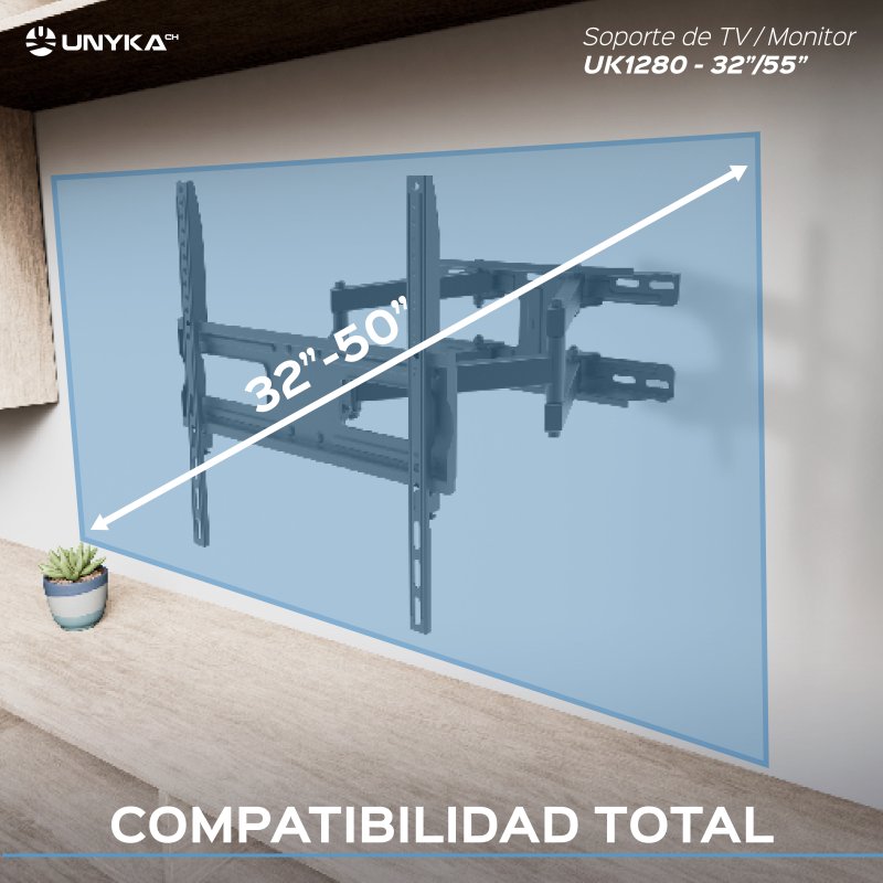 Thumbnail 2 de UNYKAch UK1280: Soporte de pared articulado para TV 32–55" con doble brazo y soporte VESA 200×200 a 400×400