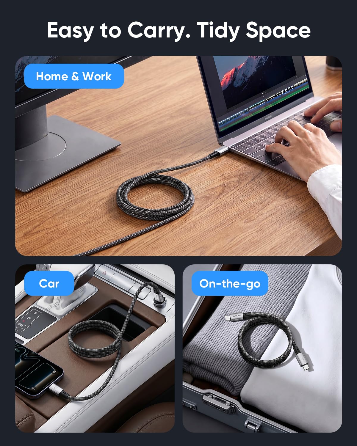 Thumbnail 4 de Kuulaa Magnetisches USB-C Kabel 100W – 1 m, magnetisch, selbstwickelnd, PD 3.0
