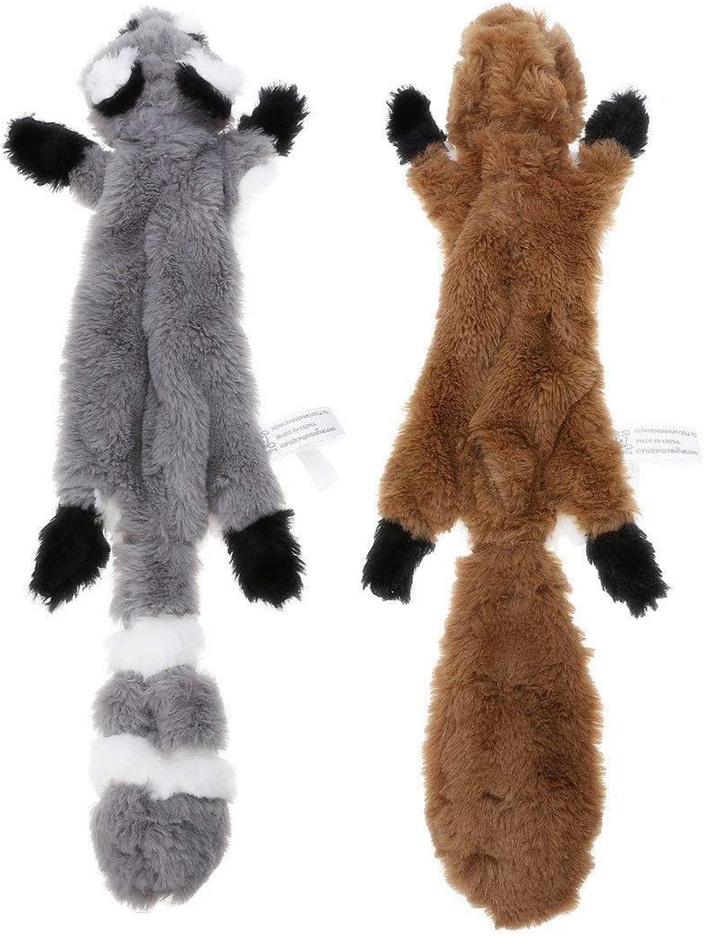 Detalle de PDTO No Stuffing Squeaky Dog Toys | Squirrel & Raccoon 2 Pack – 45cm Plush for Small & Medium Dogs