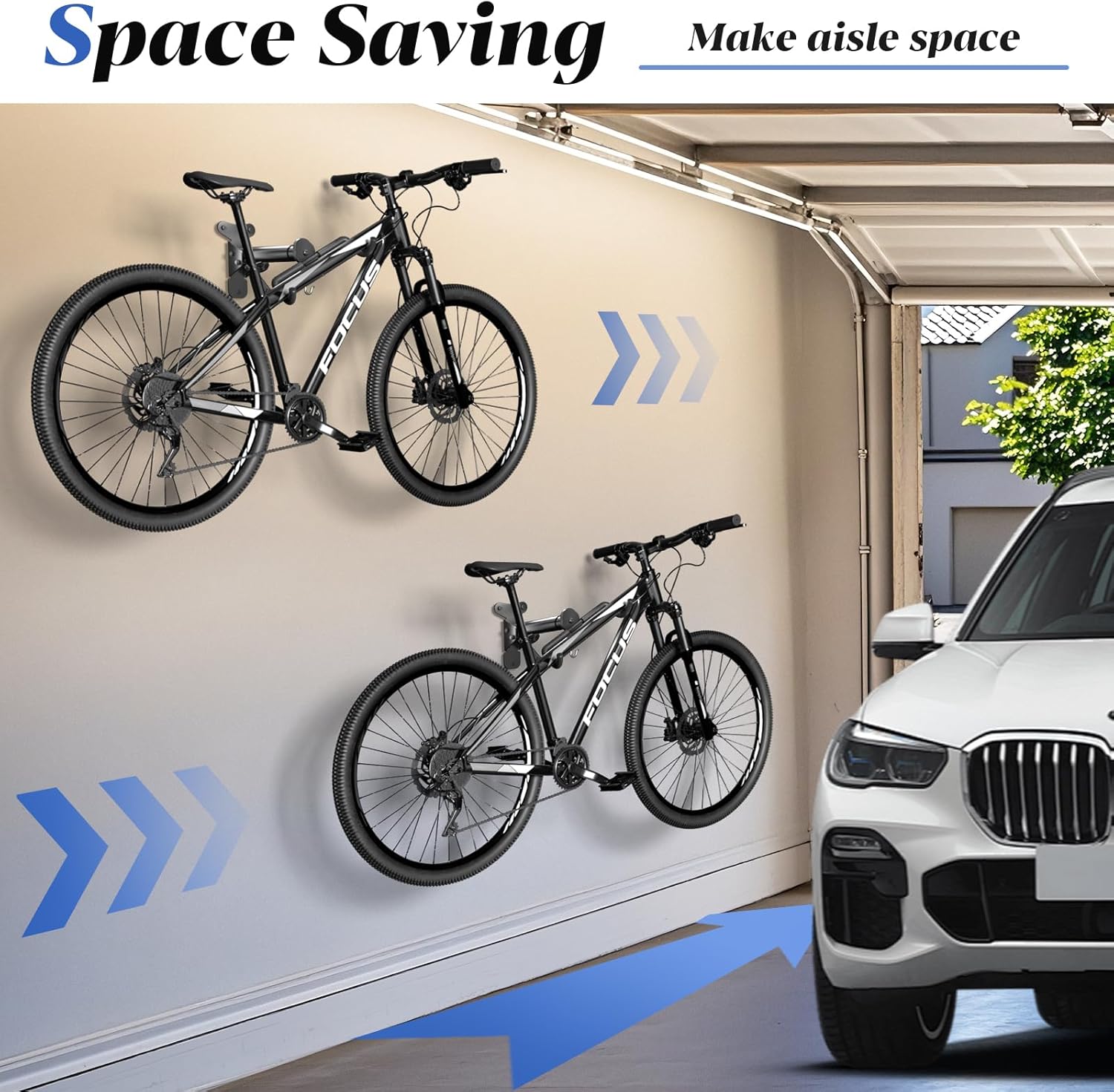 Detalle de WELDUN Bike Wall Mount with Foldable Rack & Helmet Hook – Adjustable 21–30 cm Storage for Up to 30 kg