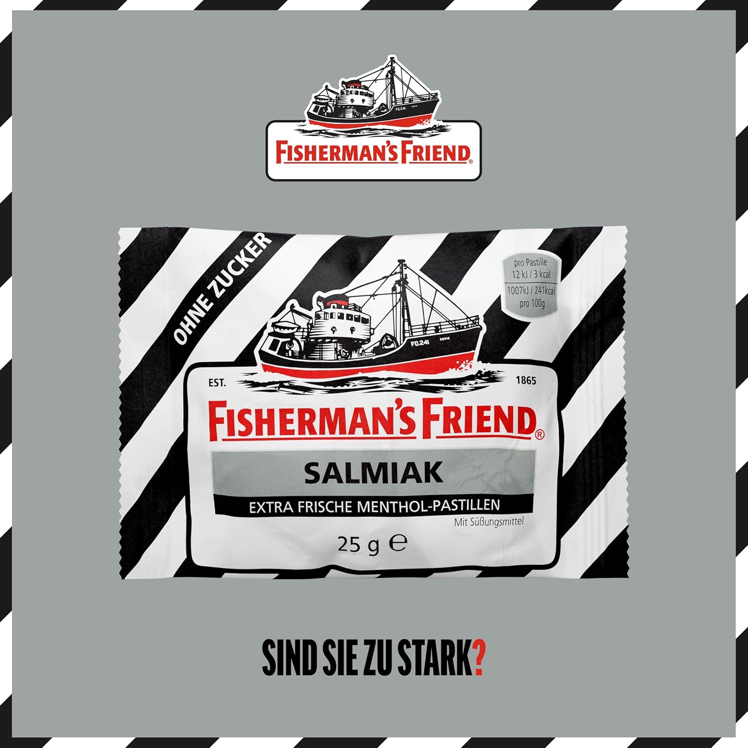 Detalle de Fisherman's Friend Salmiak 24er Vorratsbox – zuckerfrei, vegan, Salmiak & Menthol