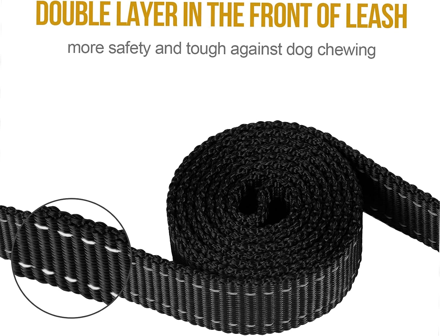 Detalle de OneTigris Laisse double pour chien avec bandes réfléchissantes — recherche un équilibre entre solidité et confort
