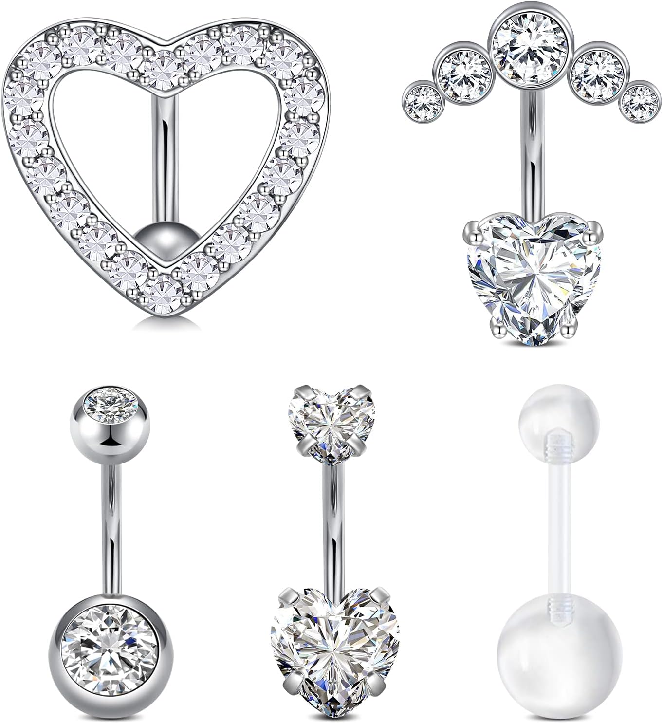 Detalle de WillTen 14G Bauchnabelpiercing Set – 3 verschiedene Designs (6–10 mm) aus 316L Edelstahl mit CZ