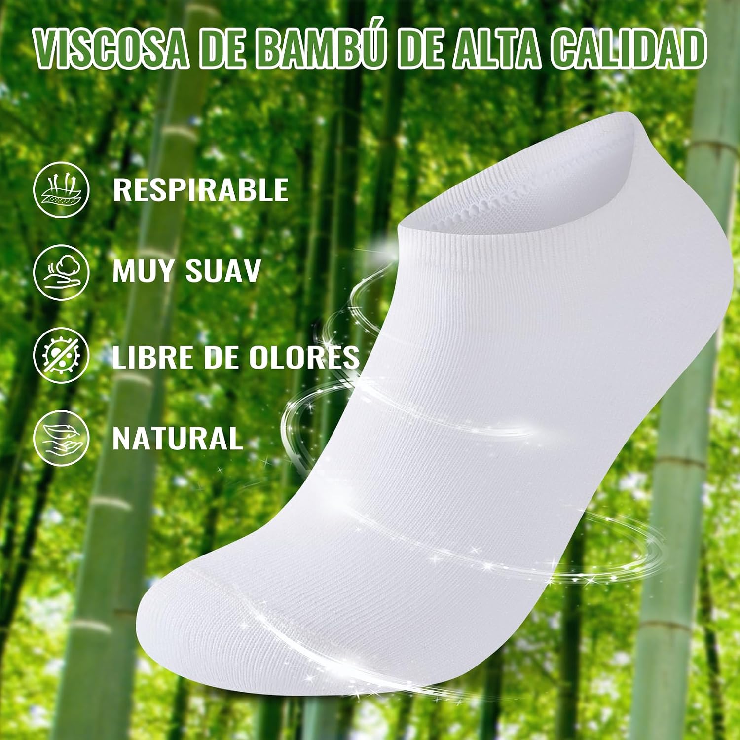 Detalle de Effeet calcetines tobilleros de bambú (10 pares), blancos, 43-46