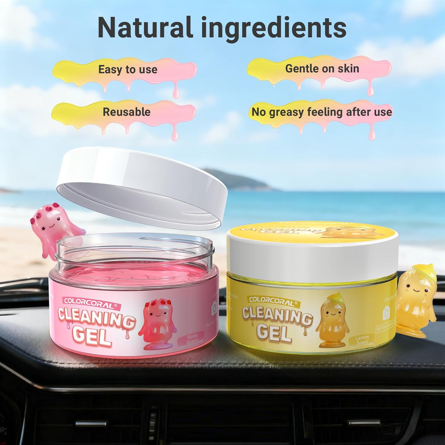 Thumbnail 6 de ColorCoral Car Cleaning Gel 2 Pack (Reusable Lemon & Rose Scent) for Dust Remover Putty