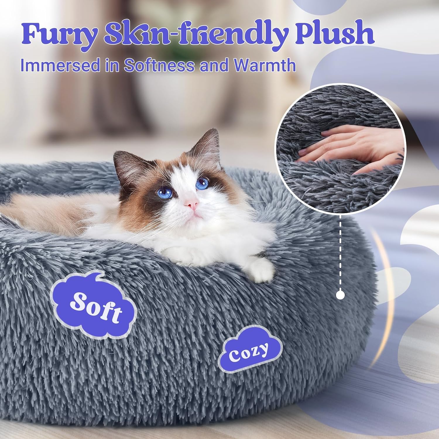 Detalle 2 de rabbitgoo Donut Cat Bed, 20-inch