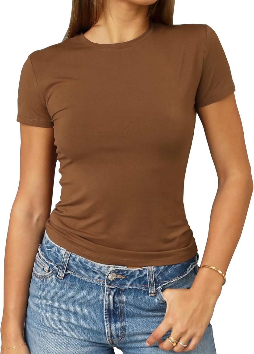 Thumbnail 6 de Abardsion Women's Casual Basic Slim Fit Crop Tops — Short Sleeve Crew Neck Tee (Summer 2026)