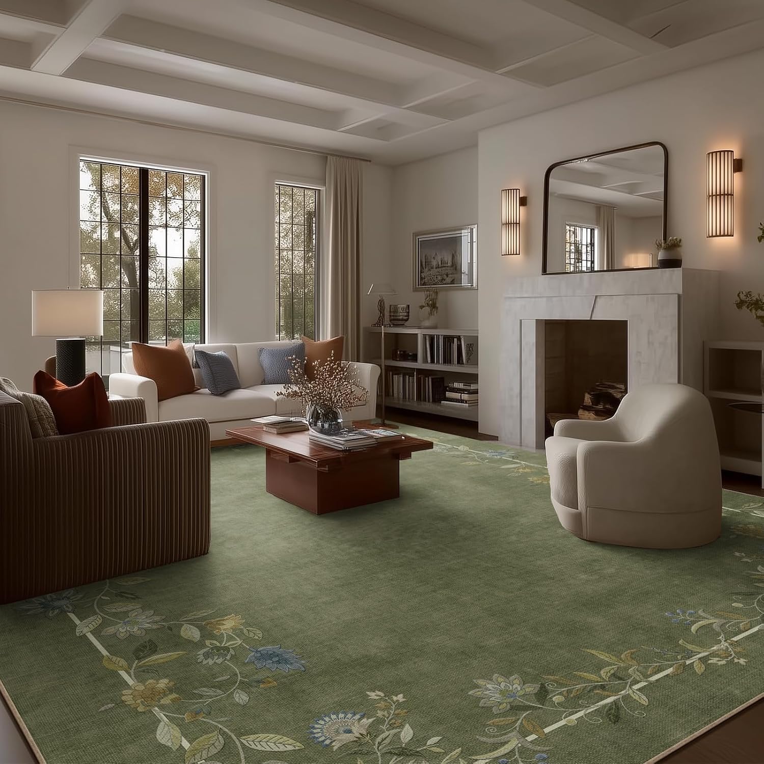 Thumbnail 1 de 10x12 Area Rug for Living Room — Washable, Stain-Resistant, Non-Slip Low Pile Faux Wool
