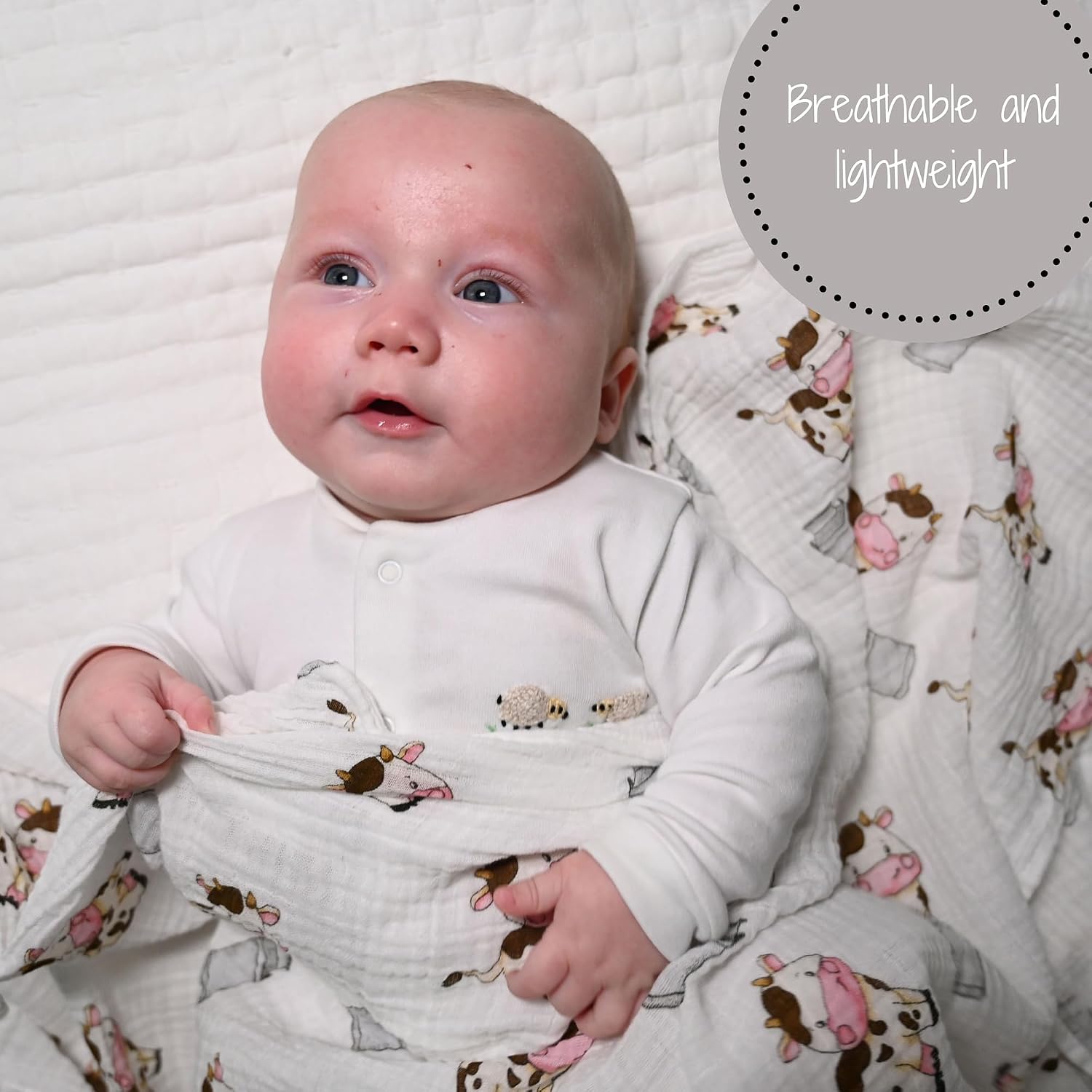 Thumbnail 2 de LollyBanks Muslin Swaddle Blanket, 47 x 47 in Organic Cotton, Cow Design