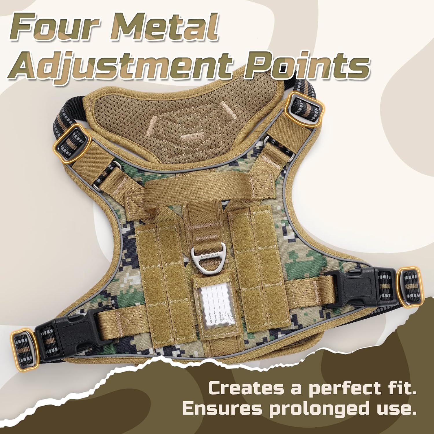 Detalle de rabbitgoo Large Dog Tactical No-Pull Harness with Molle Panel (Brown Camo) – Adjustable, Reflective Control Handle, Size L