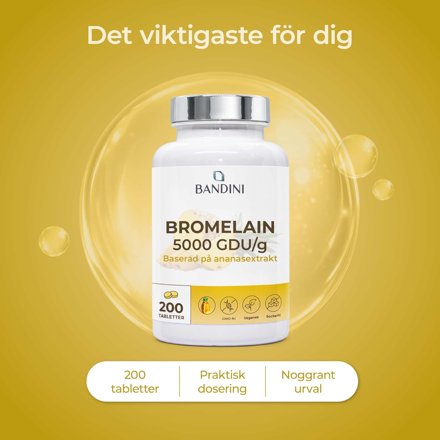 Detalle de BANDINI Bromelain 5000 GDU/g, magsaftresistenta tabletter, 200 st