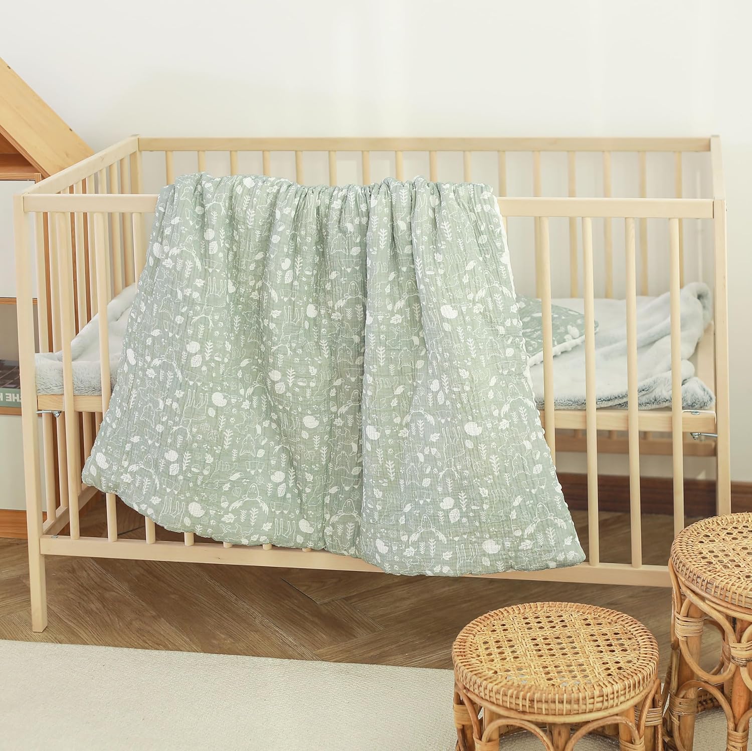 Thumbnail 1 de Couverture bébé/enfant en minky et mousseline Oeko-Tex 75x100 – couverture de sieste et plaid pour lit bébé