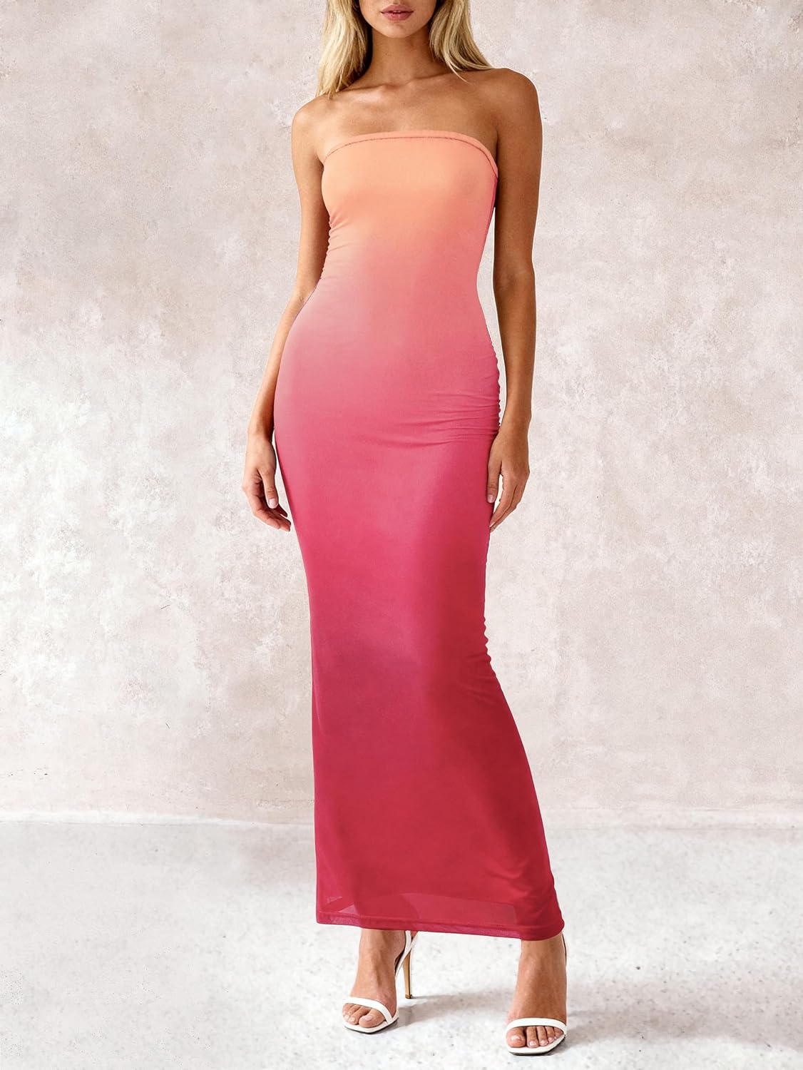 Detalle de PRETTYGARDEN Women Summer Strapless Maxi Dress: Floral Bodycon Elegance