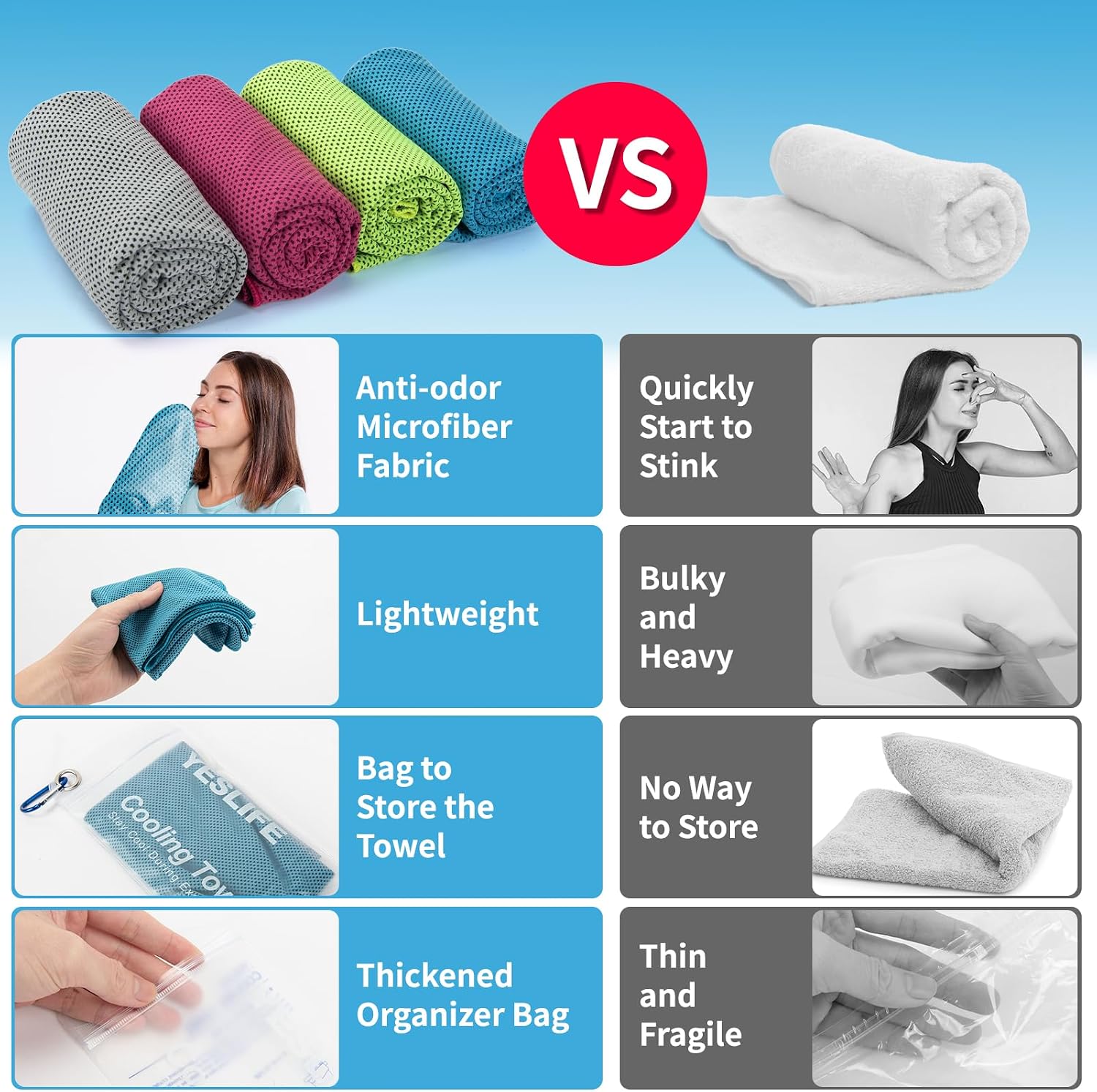 Detalle de YESLIFE Cooling Towels, 4-Pack 40"x12", Multicolor Set A