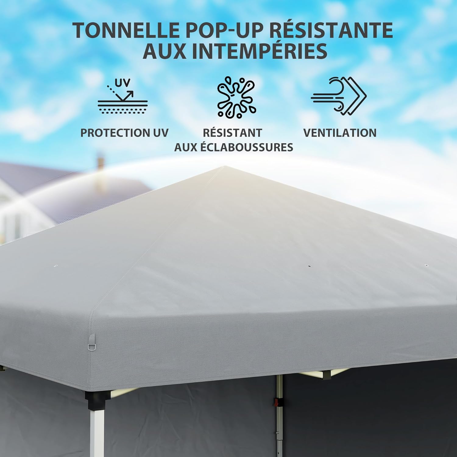 Thumbnail 4 de Outsunny Tonnelle de Jardin Pop-up Pliant Barnum 3x3 m – Hauteur réglable, 2 parois, UV 30+, sac de transport inclus, gris clair