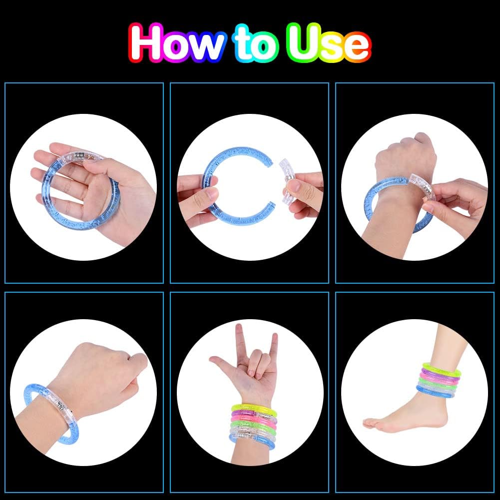 Thumbnail 3 de AUAUY LED-armbanden, 16 stuks in zes kleuren met knipperlicht