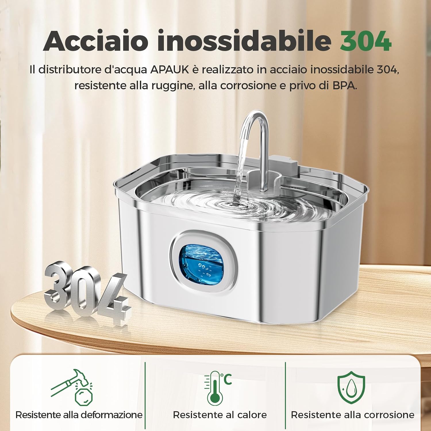 Detalle 2 de Apauk 3.2L fontanella per gatti in acciaio inox ⛲🐱