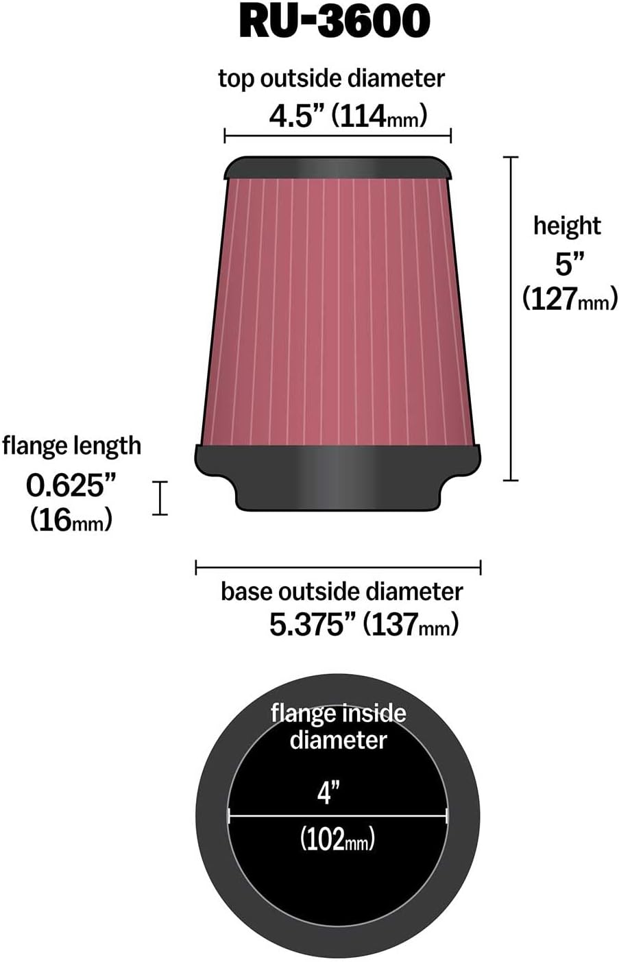 Thumbnail 1 de K&N Filtre à air universel conique RU-3600 (raccordement 102 mm)