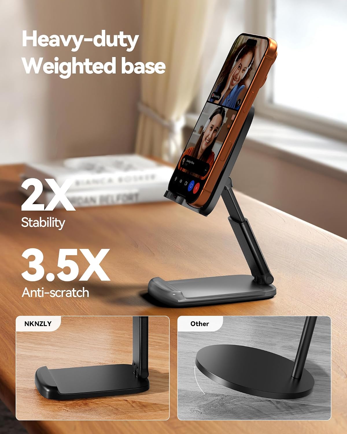 Detalle 2 de NKNZLY YYS333 2-Pack Foldable Adjustable Cell Phone Stand, Black