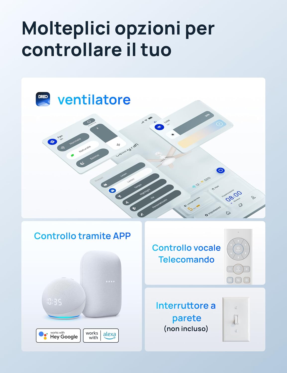 Thumbnail 5 de DREO ventilatore da soffitto smart 132 cm con luce LED, 12 velocità e controllo via app/Alexa