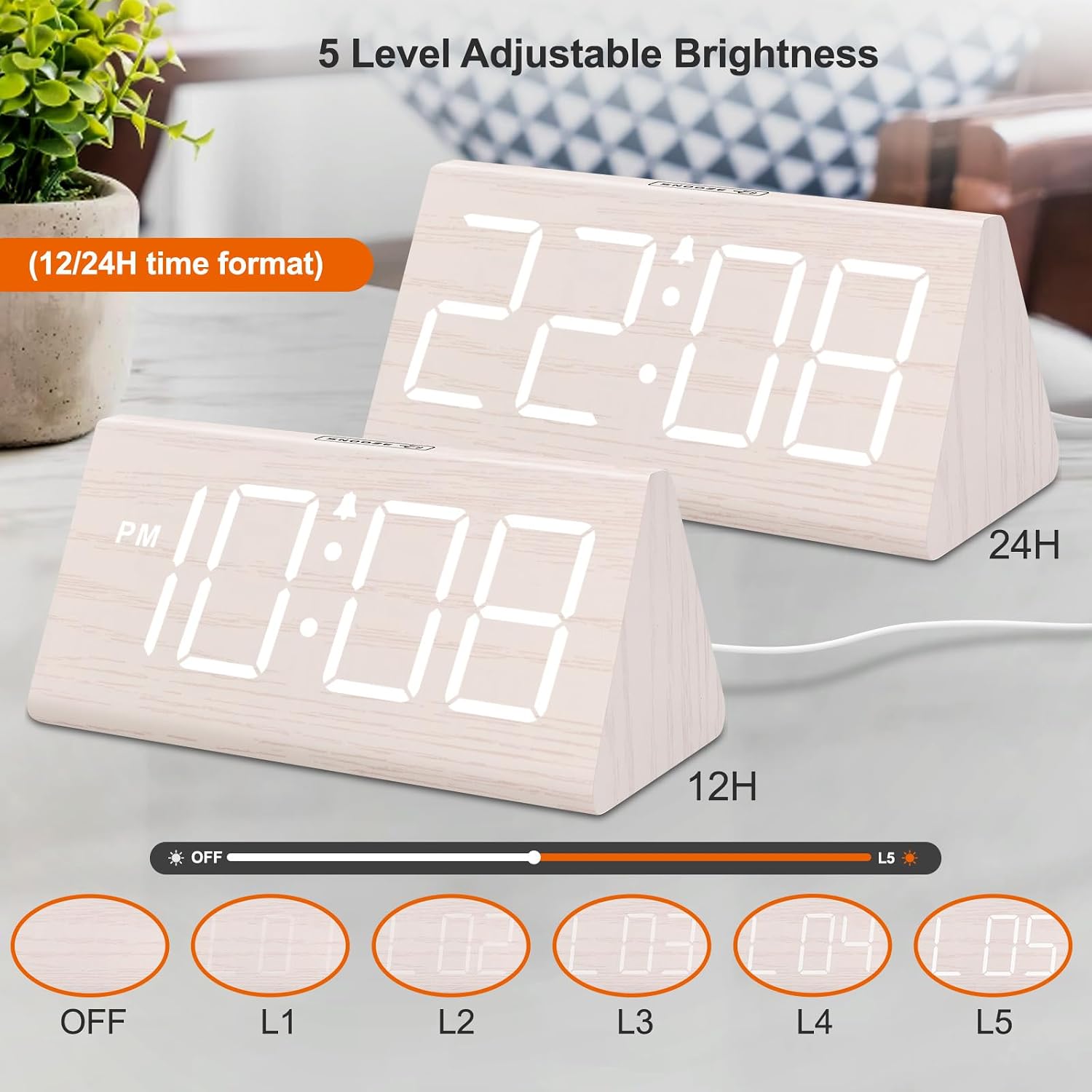 Detalle 2 de DreamSky Digital Alarm Clock with Wooden Face