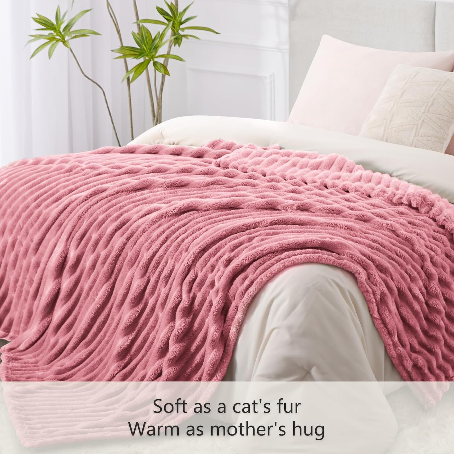 Thumbnail 3 de RUIKASI Fleece Throw Blanket for Sofa (230x270cm) – Super King, Pink Fluffy Throw