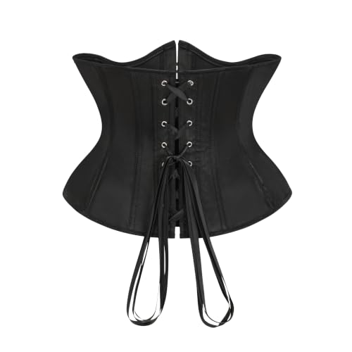 Detalle de SZIVYSHI Women's Black Satin Underbust Corset with Lace-Up Back