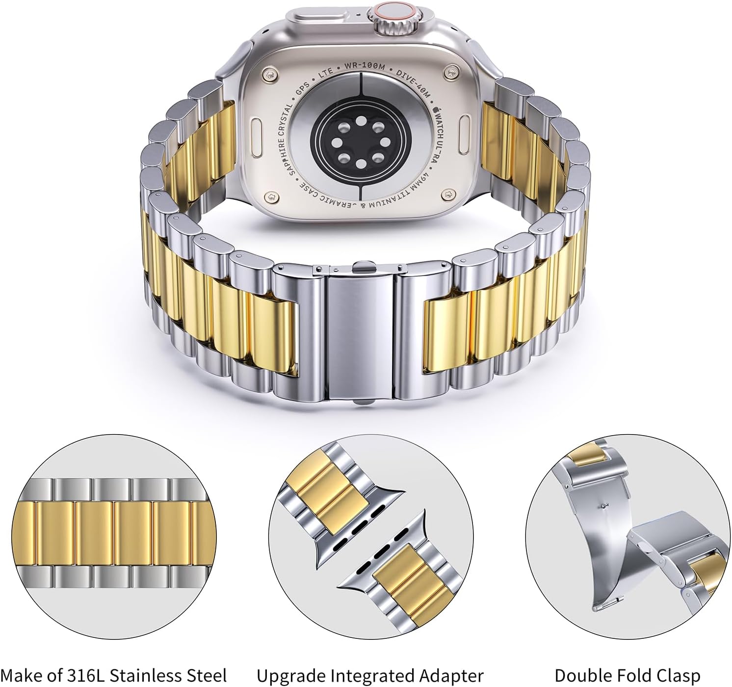 Detalle de ARTCHE stainless steel Apple Watch strap