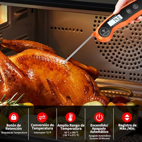 Detalle de DOQAUS Termómetro de Cocina con Pantalla Retroiluminada (Naranja)