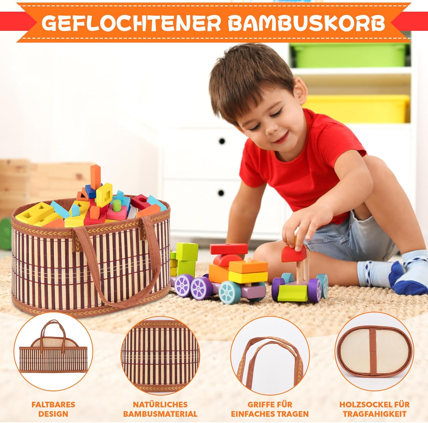 Thumbnail 3 de SelfTek Geschenkkorb Leer Groß – 2er-Set Bastelkorb aus Bambus, leer, 30x20x15 cm, inklusive Folie, Schleifen und Grußkarte