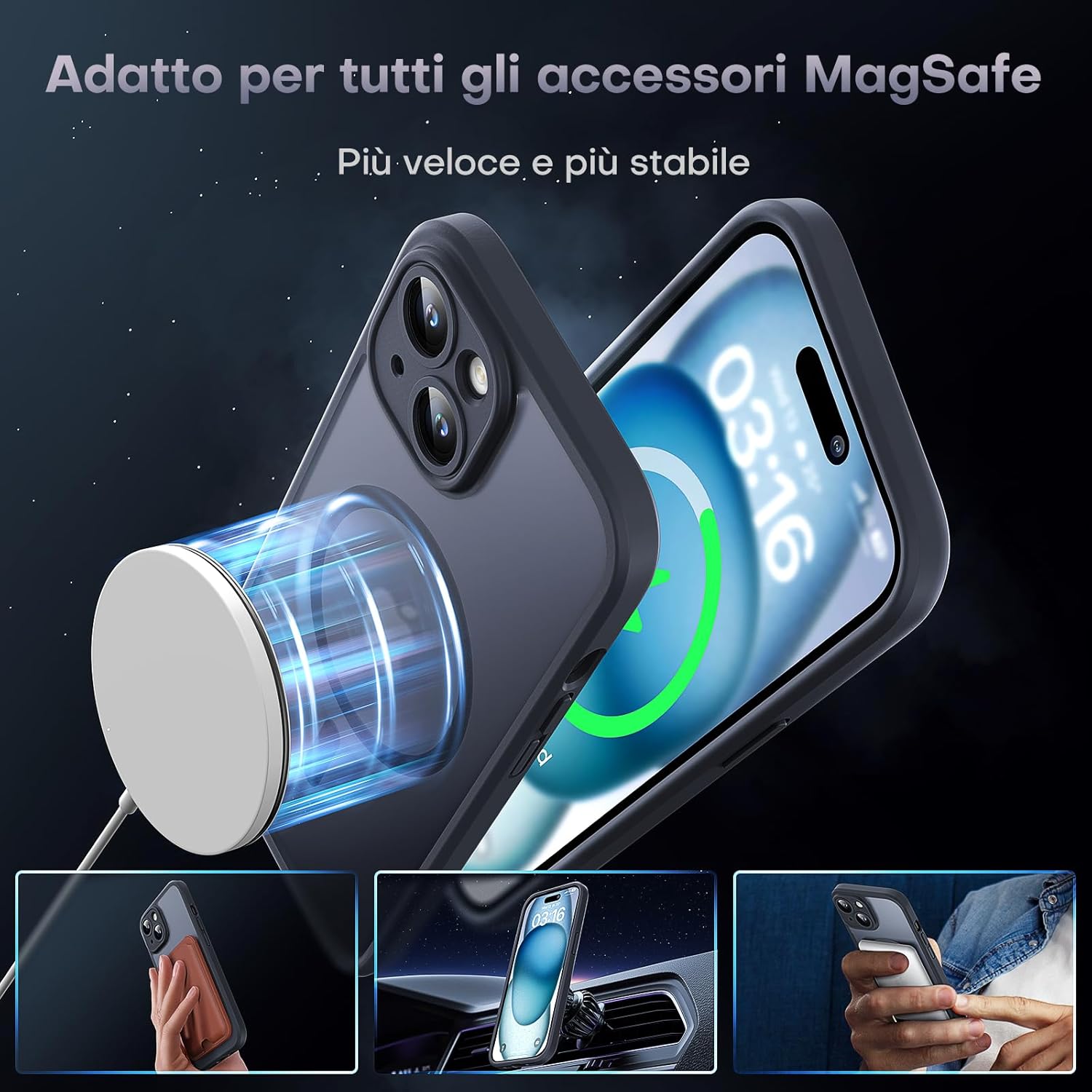 Thumbnail 2 de TOCOL Cover magnetica per iPhone 15 da 6,1" con MagSafe e protezione fotocamera integrata (nera)