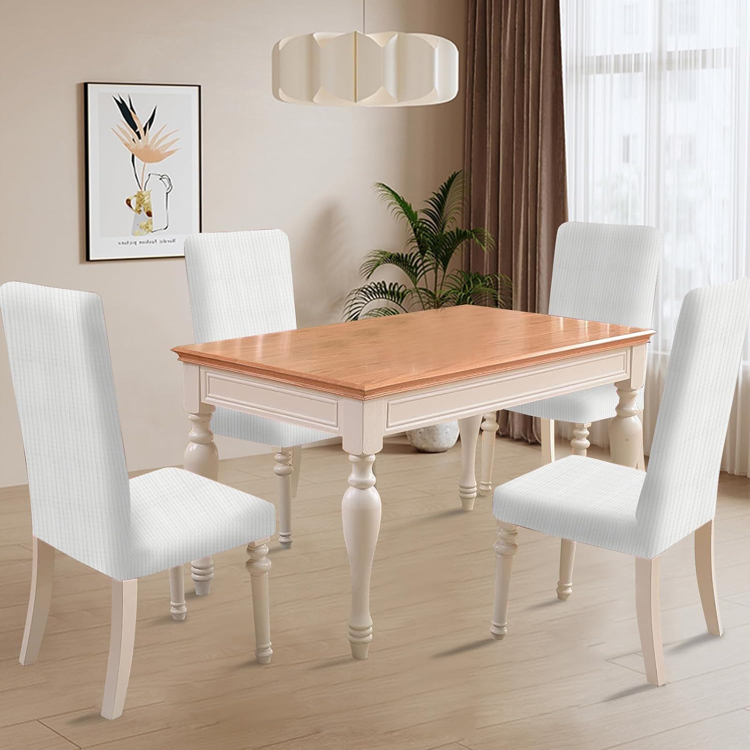 Thumbnail 1 de Housse de Chaise Ystyle 4 Pièces - Extensible et Lavable, Blanc pour Salle à Manger