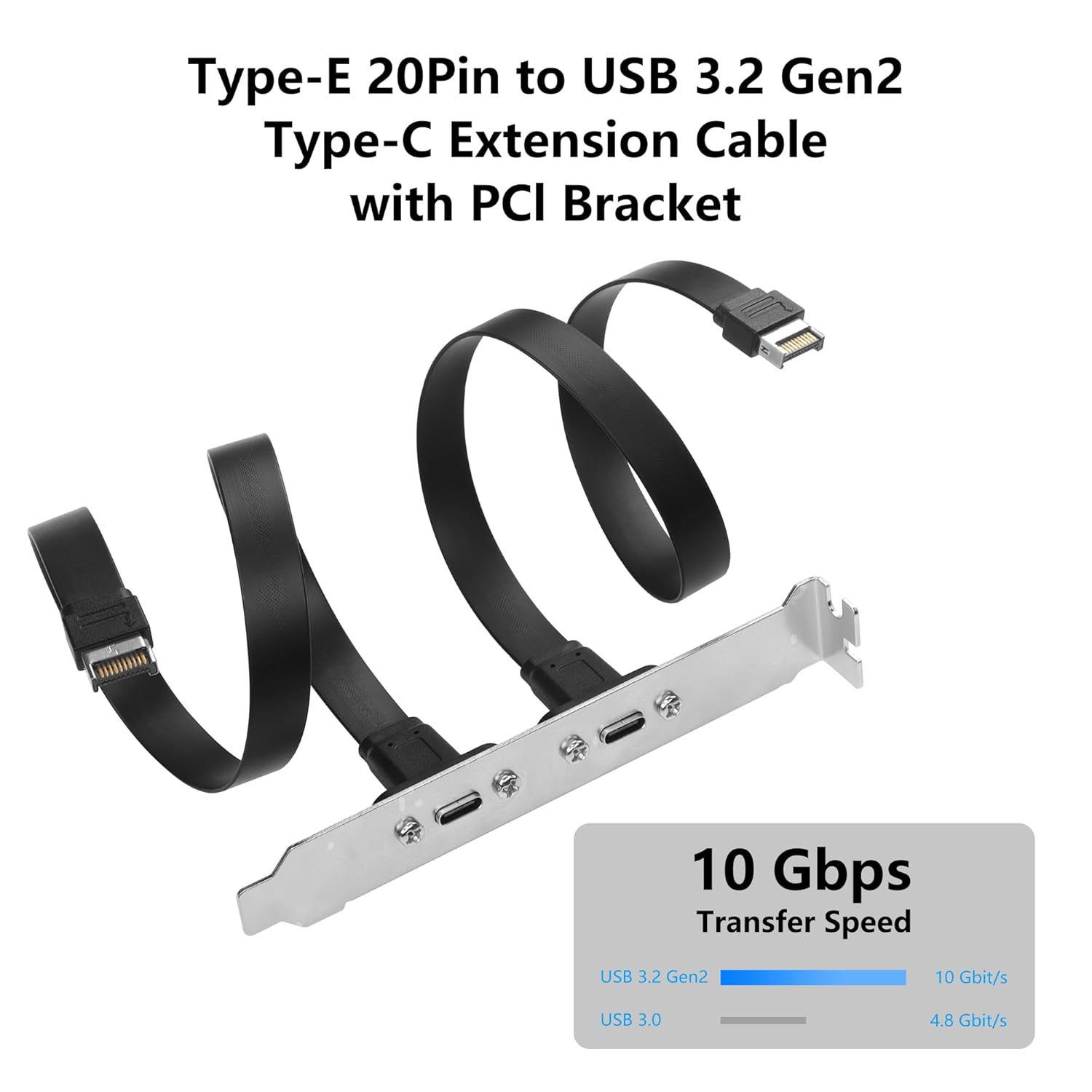 Thumbnail 4 de SinLoon USB 3.1 Front Panel Type-C Extension Cable (20Pin Type‑E) with Full Height Bracket – 30cm, 2-Port