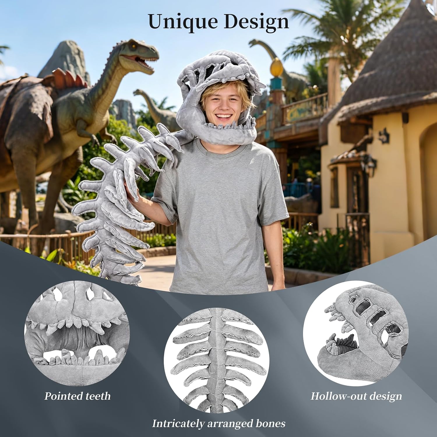 Thumbnail 3 de TVVPGG Dinosaur Skeleton Costume, 47-Inch Plush Spinosaurus Set