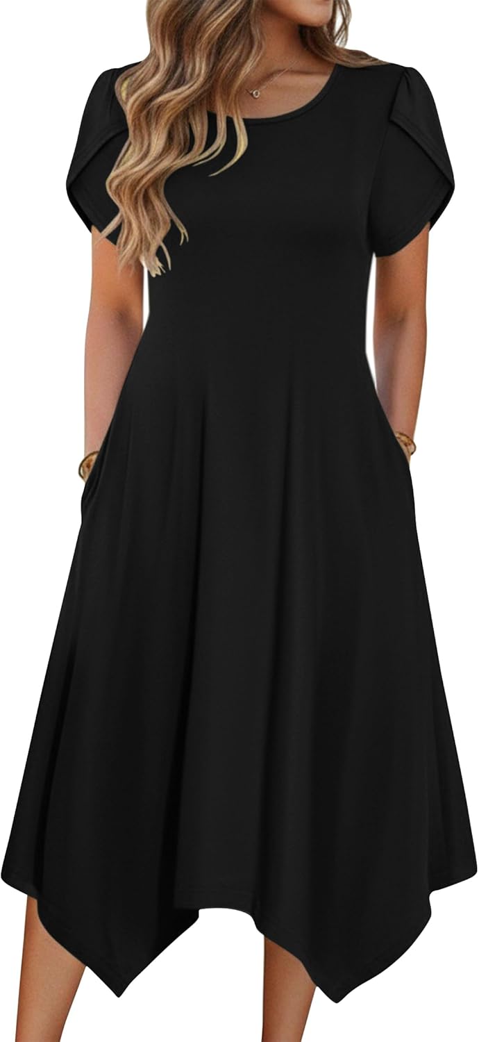 Detalle de Zeagoo Women’s Casual Midi Sundress with Pockets (Short Sleeve, Flowy Beach Dress)