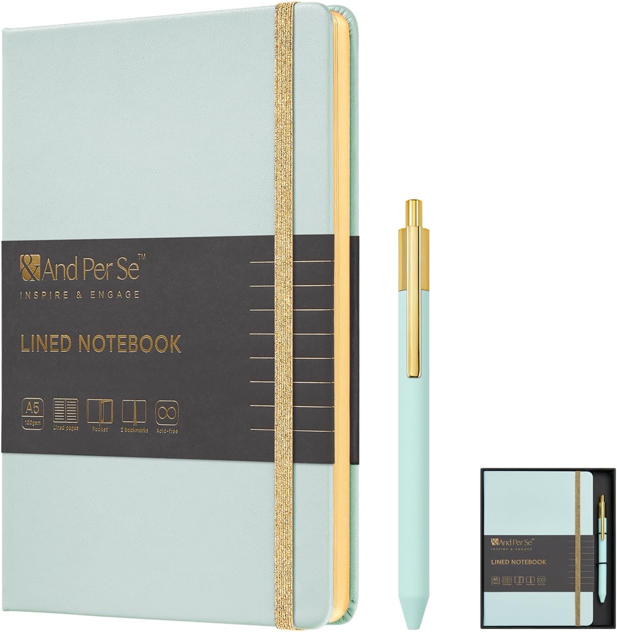 Detalle de &And Per Se-002 A5 Ruled Journal Set, Cyan, 160 Pages, 100 GSM Paper