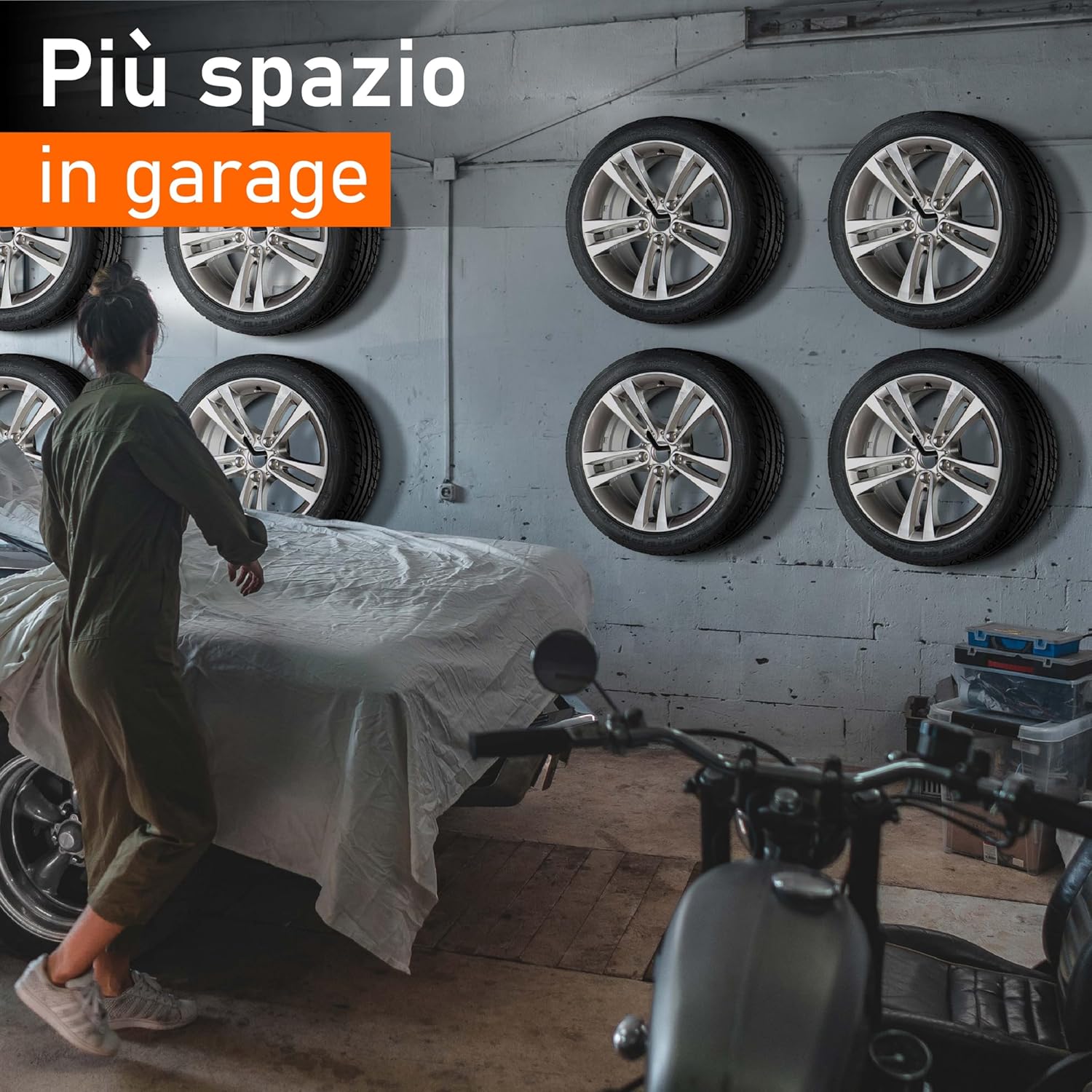 Detalle 2 de Upgrade4cars Porta gomme da muro per 8 pneumatici 🛞