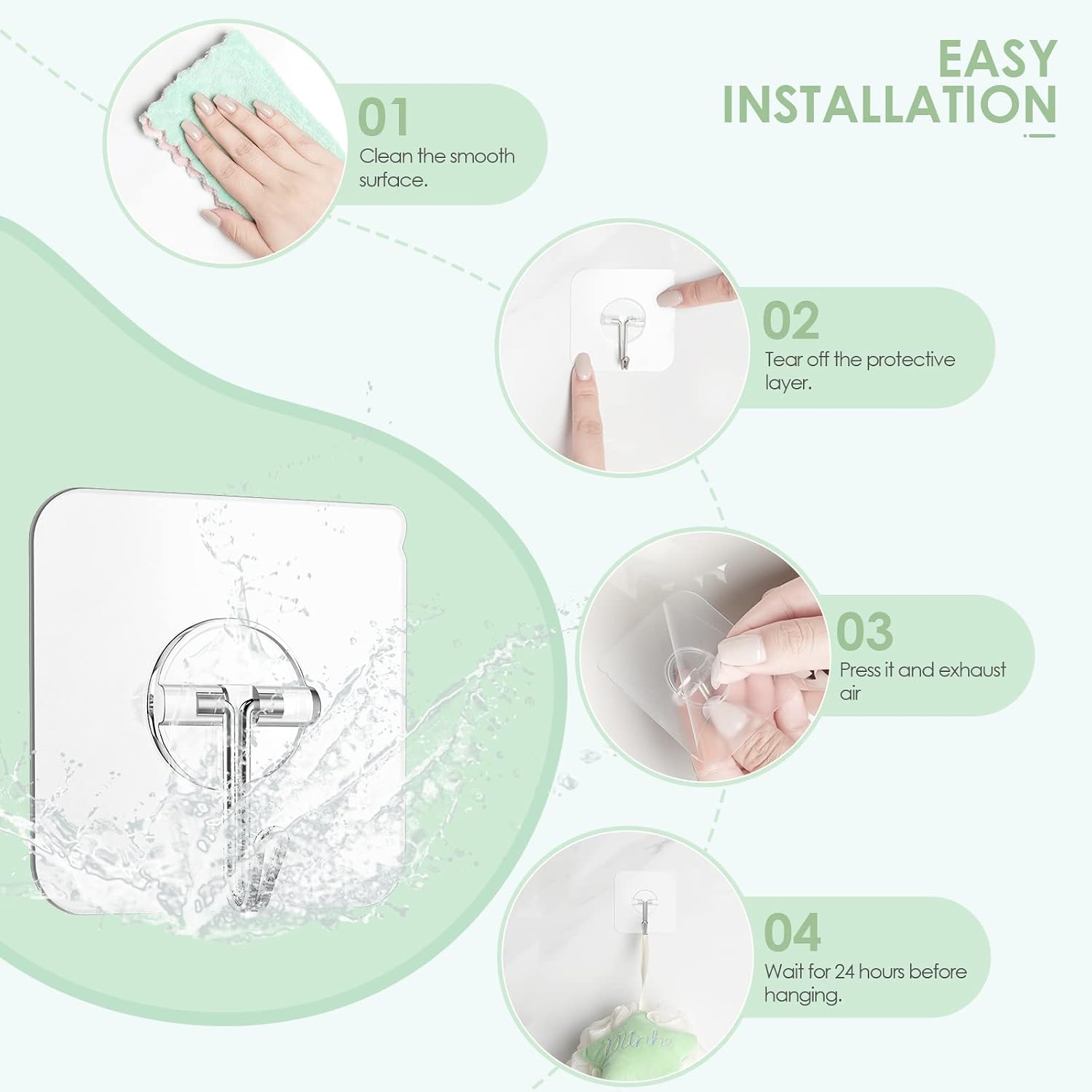 Detalle de Lomrsiul HK001 Clear Adhesive Wall Hooks, 10-Pack, 13 lb Capacity
