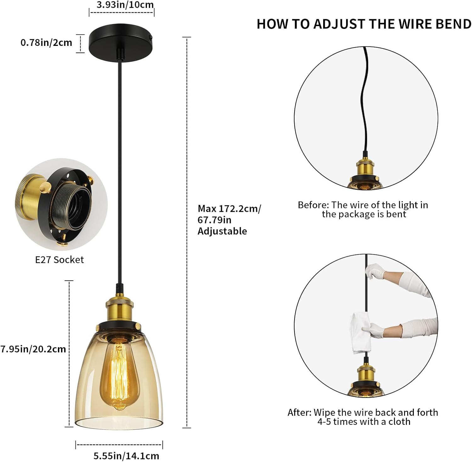 Thumbnail 3 de FORCOSO 3Pcs Vintage Glass Pendant Lights – Industrial Cognac Glass Ceiling Lamps with Adjustable Height