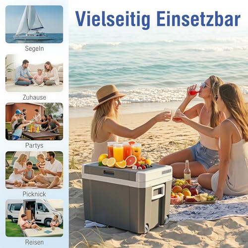 Detalle de TOOHUB 45L Elektrische Kühlbox – Thermoelektrisch, leise, mit Rollen und 12V/230V