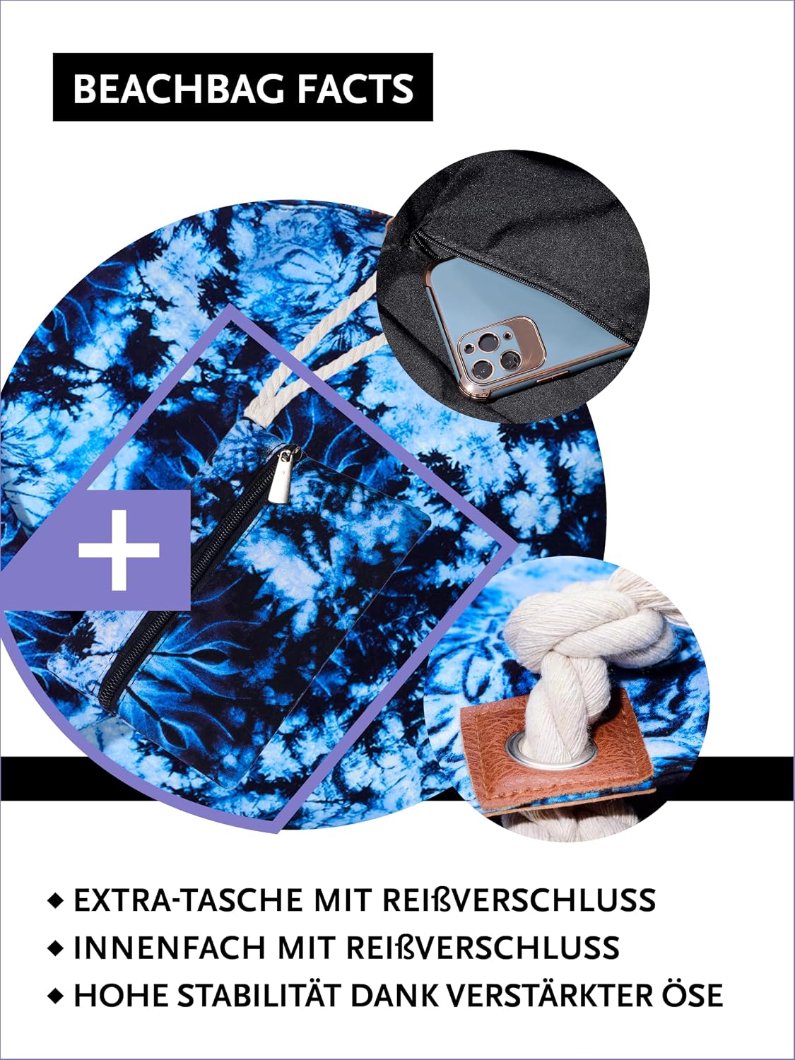 Detalle de DonDon Strandtasche XXL mit Reißverschluss – Umhängetasche & Shopper im Beach-Look
