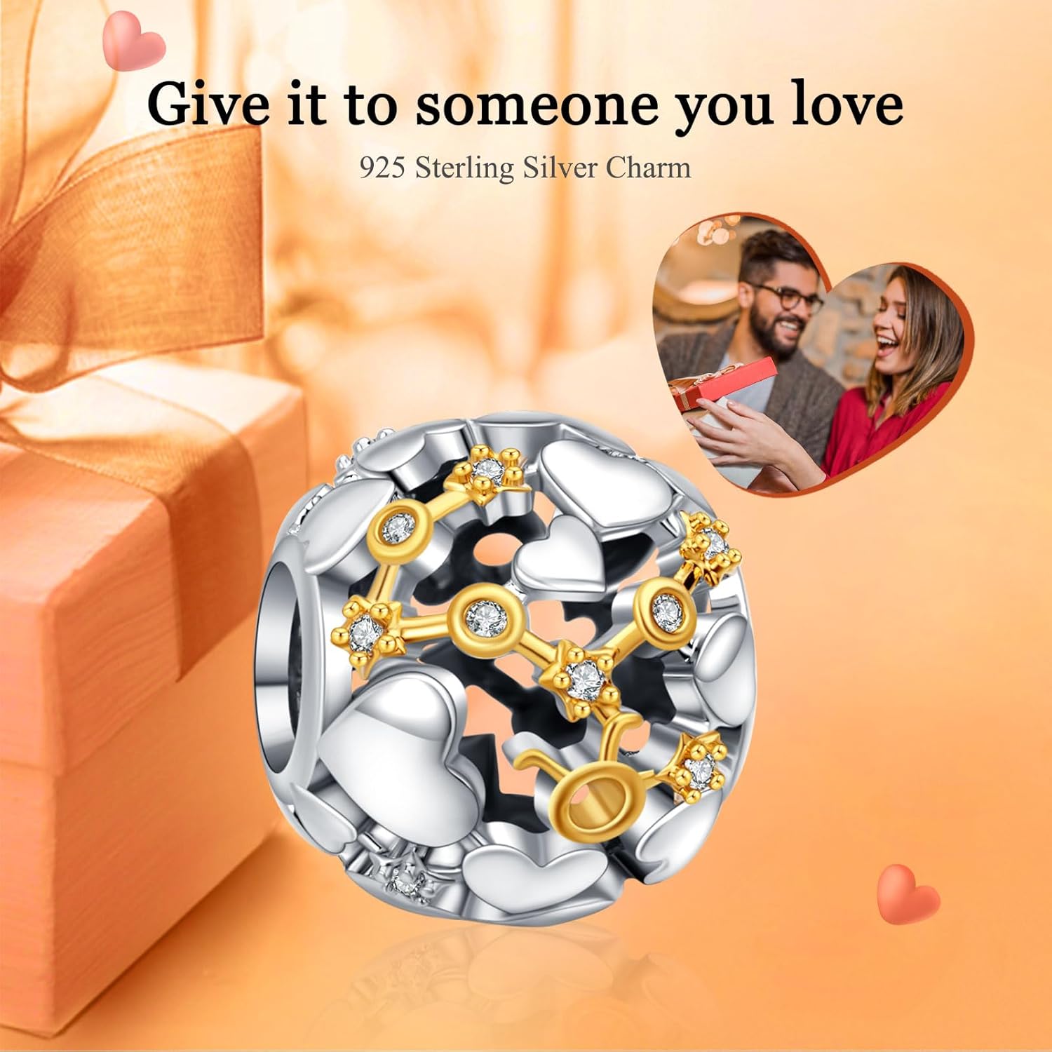 Detalle 2 de Rimgoris Breloques en Argent 925 pour Femmes – Coeur Amour pour Bracelet ou Collier