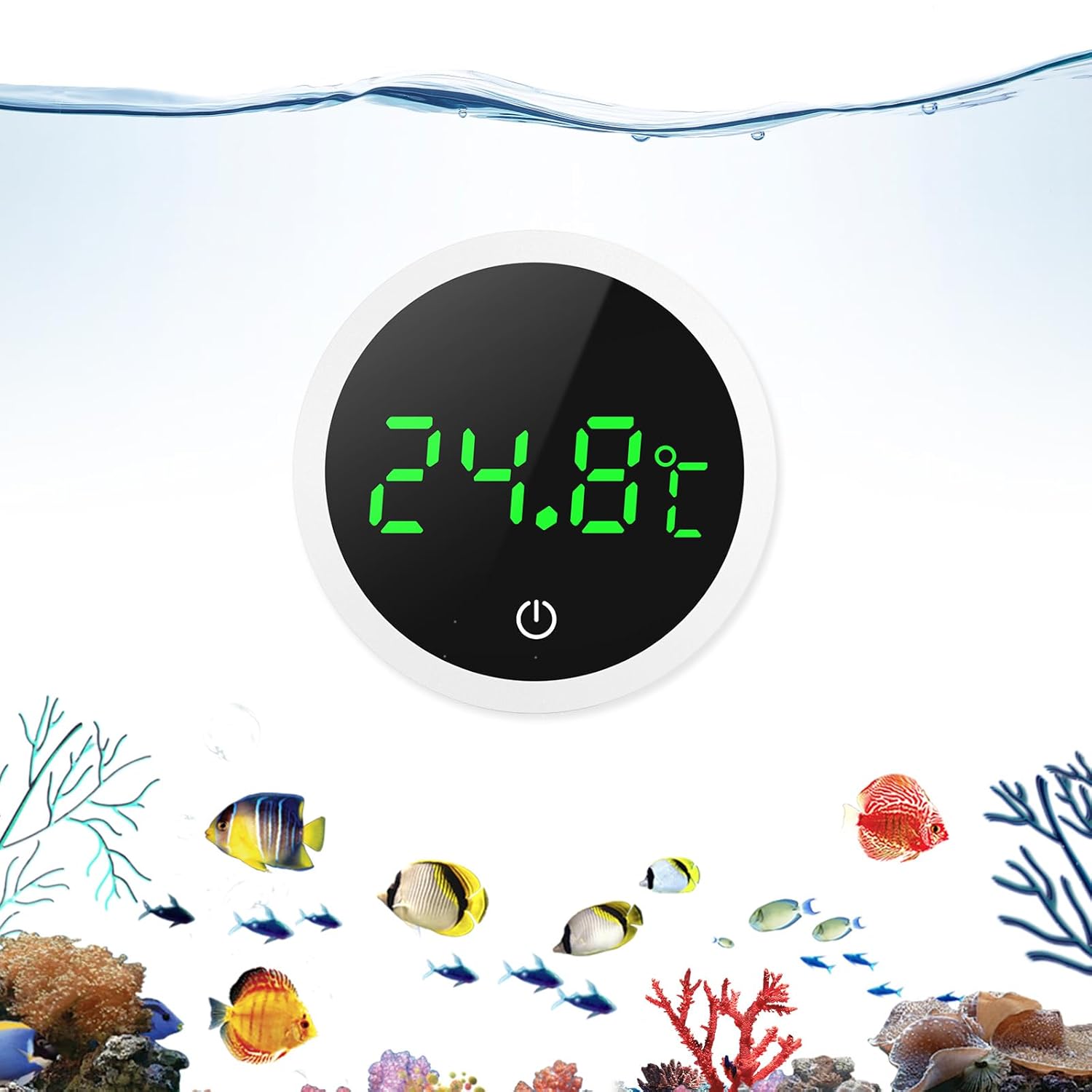 OQIMAX Digital Aquarium Thermometer with LED Display (stick-on, touch buttons) – White