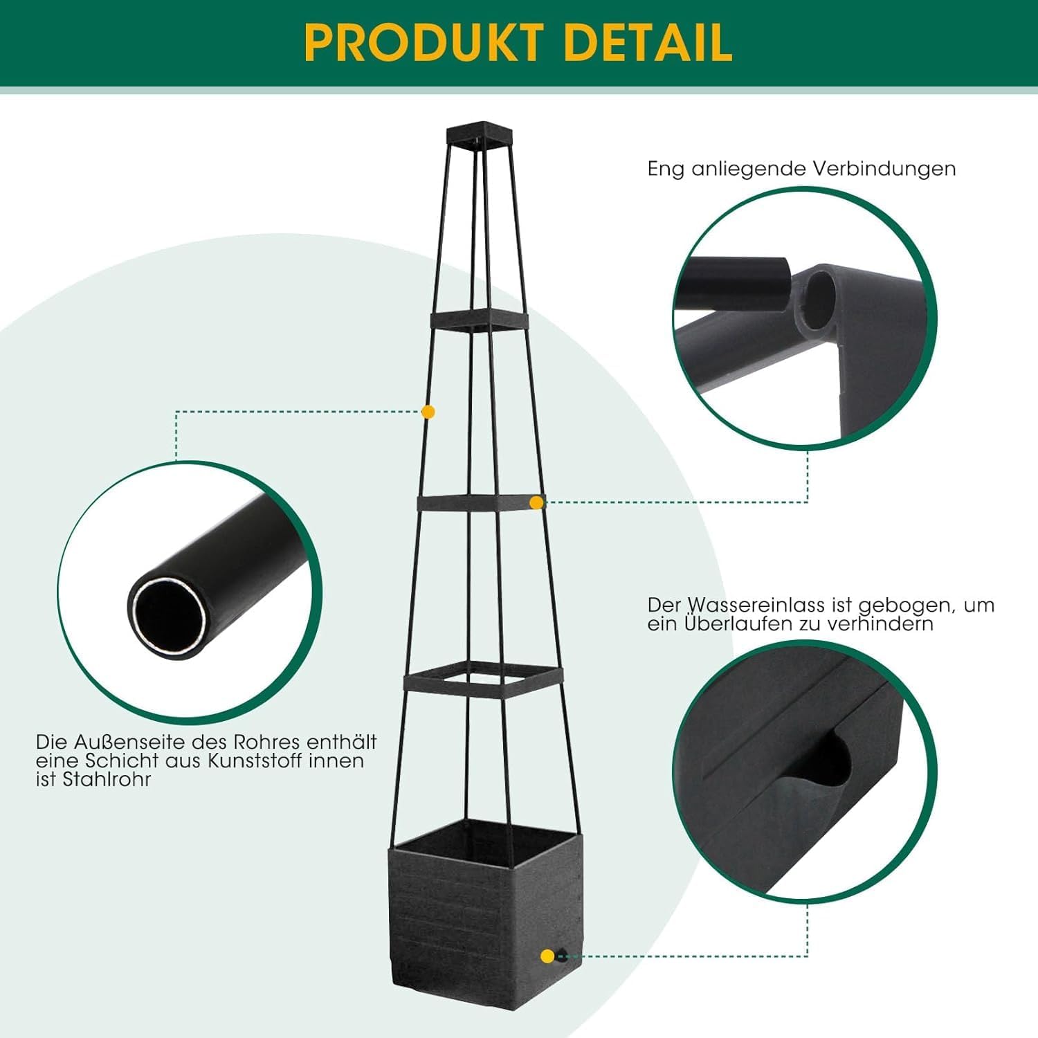 Thumbnail 6 de MYMULIKE Tomatentopf-Set mit Rankhilfe (2 Stück) und Selbstbewässerung bis 145 cm