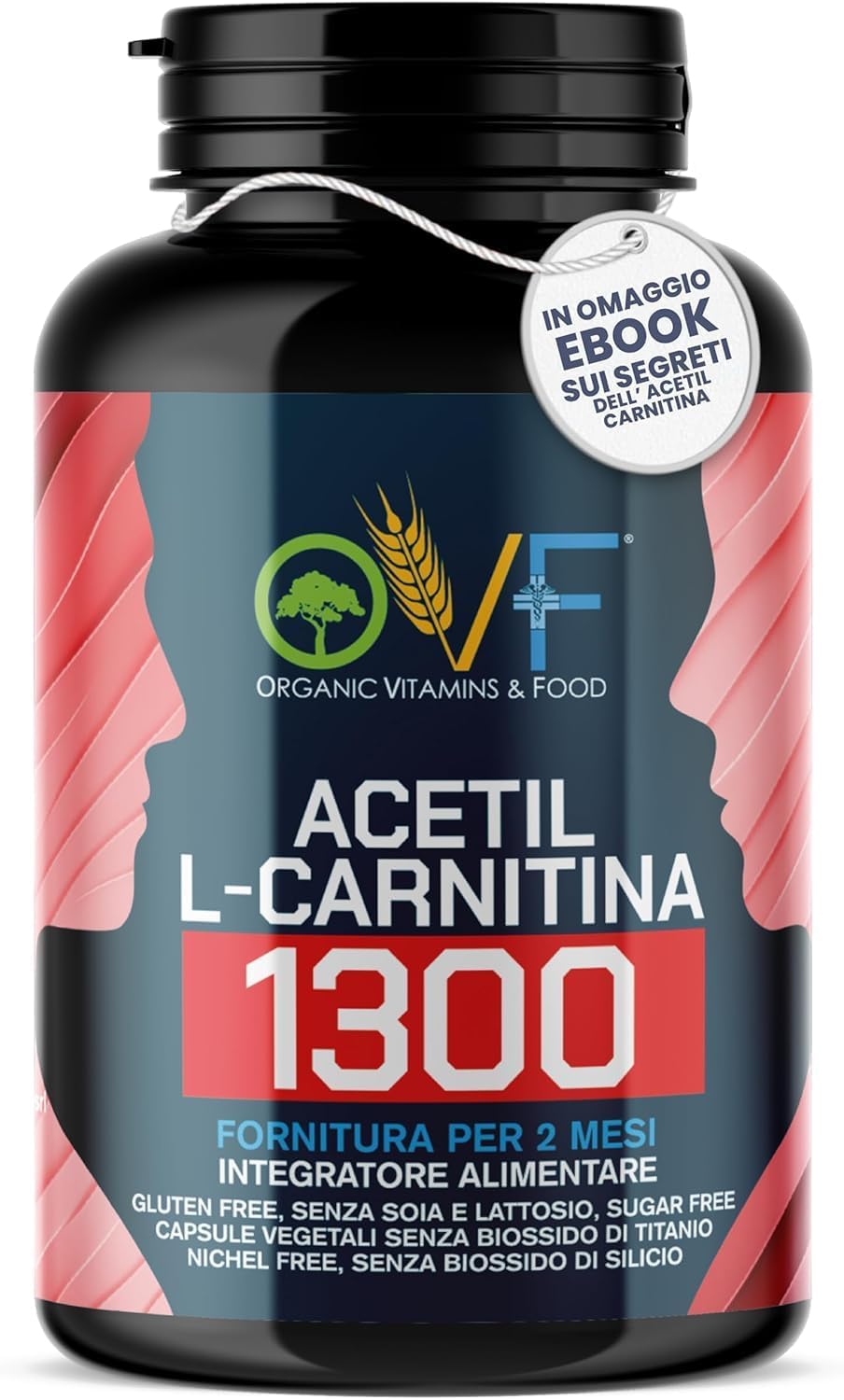 Detalle de OVF Acetil L-Carnitina 1300 mg 120 cps – energia e focus, Made in Italy
