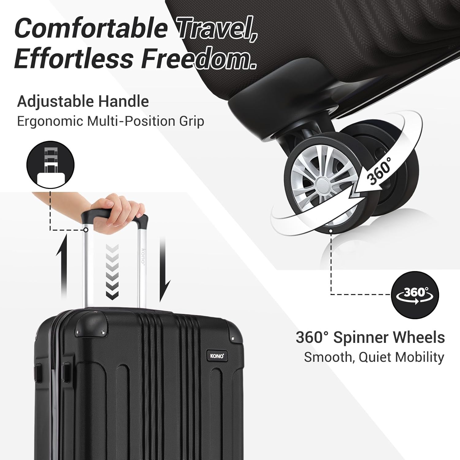 Thumbnail 4 de Kono Cabin Suitcase ABS Lightweight Hard Shell (55x35x20cm, 39L) with 4 Spinner Wheels