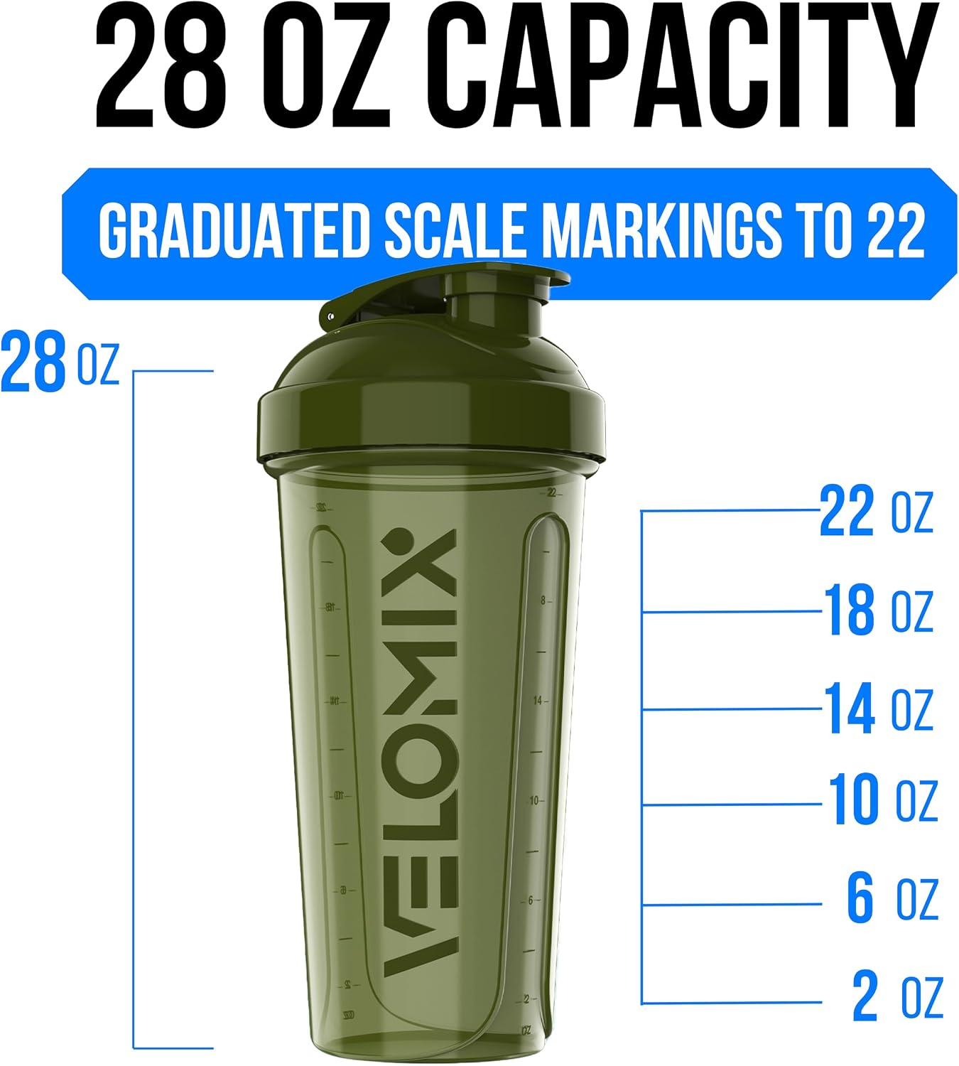 Detalle de VELOMIX 2-Pack 28 oz Protein Shaker Bottles with Wire Whisk (Green/Black) – Leak-Proof & Durable