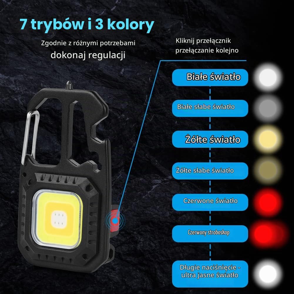 Detalle 2 de URAQT U4-2PW5138YSD221130-FBA – latarka LED brelok, 2 szt., 7 trybów, magnes