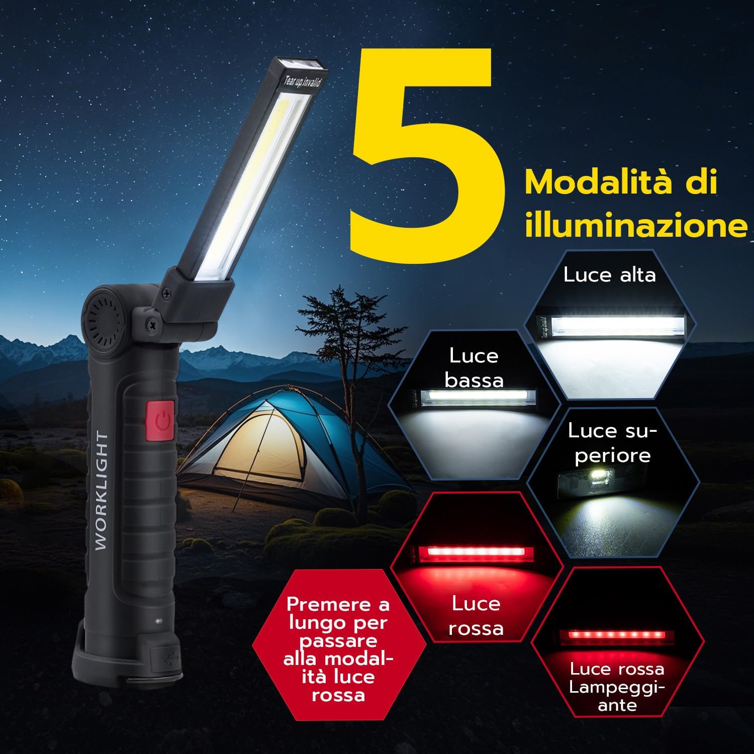 Thumbnail 1 de Tolesum torcia LED ricaricabile Type-C con magnete e testa 360° (5 modalità)